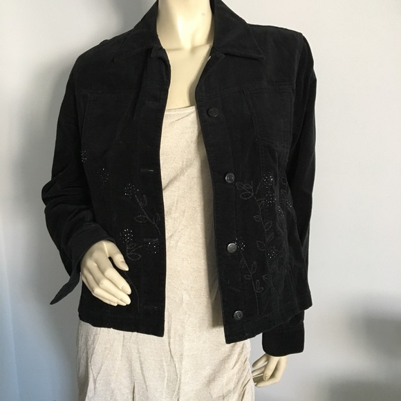 Black embroidered utility jacket velvet - Picture 2 of 7